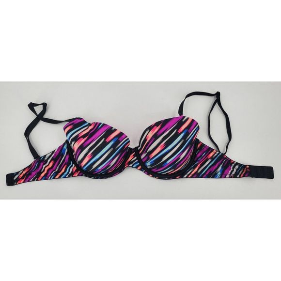 Victoria's Secret Pink Wear Everywhere Lightly Lined Black Multicolored Bra 32D - Picture 3 of 5